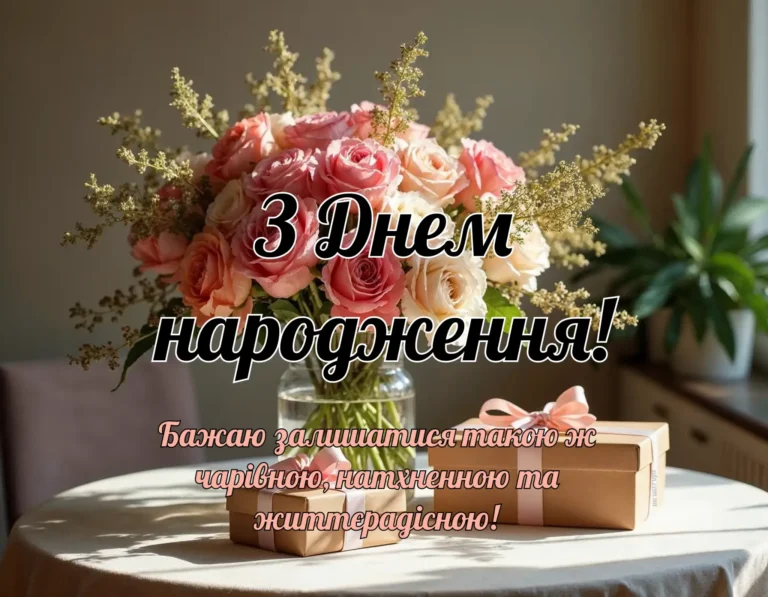 Привітайте чарівну жінку з днем народження. Бажаю залишатися такою ж чарівною, натхненною та життєрадісною.