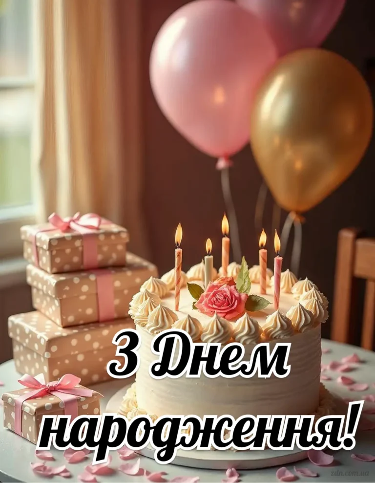 Вітальна листівка з днем народження жінці з тортом