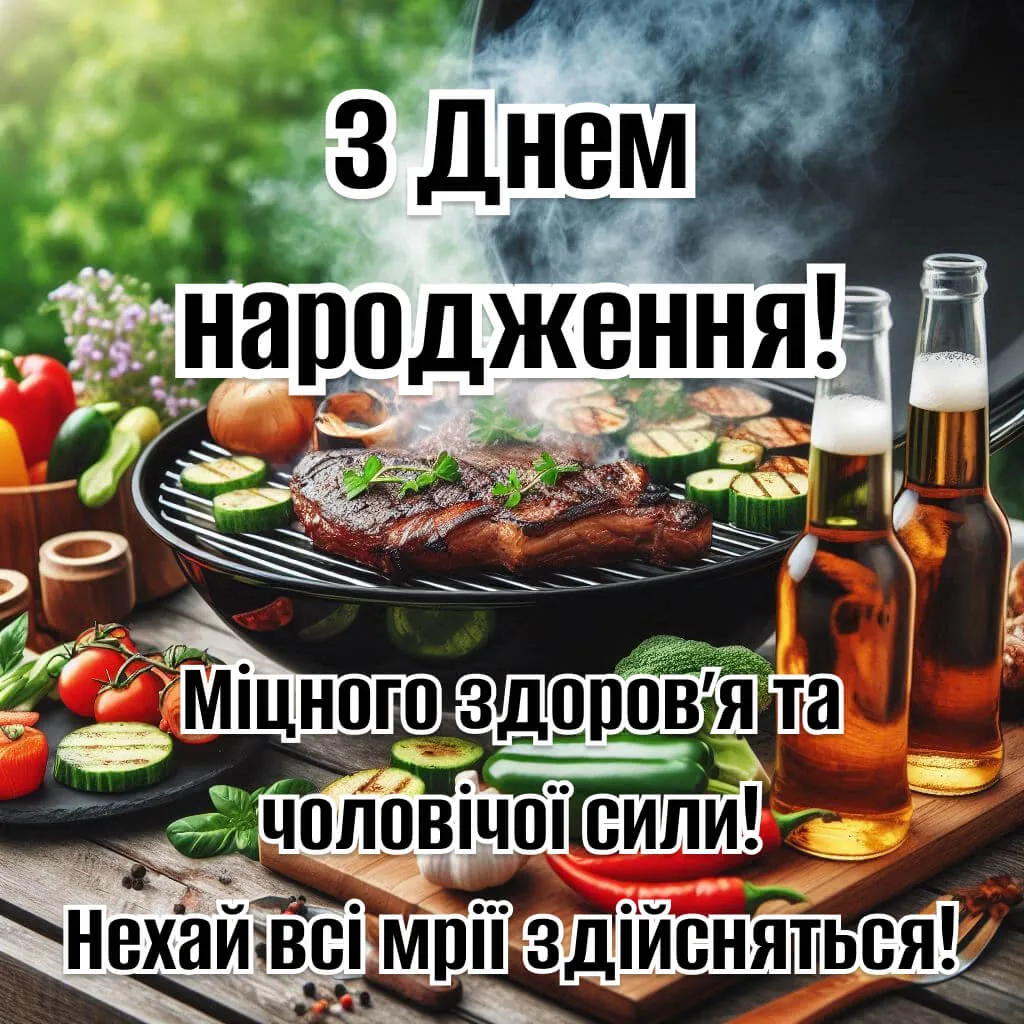 Прикольні та оригінальні привітання з днем народження чоловіку. Міцного здоровʼя та чоловічої сили! Нехай всі мрії здійсняться