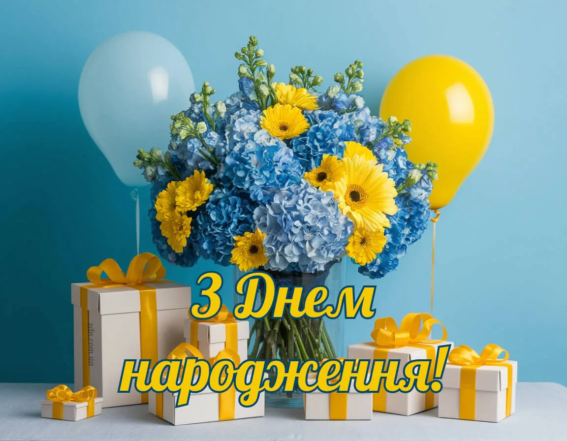 Українська листівка з квітами для жінки на день народження