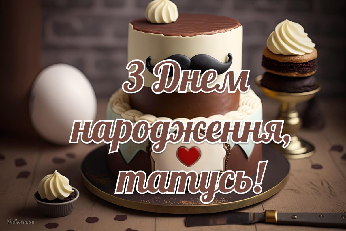 Картинка з тортом і вусами до дня народження тата