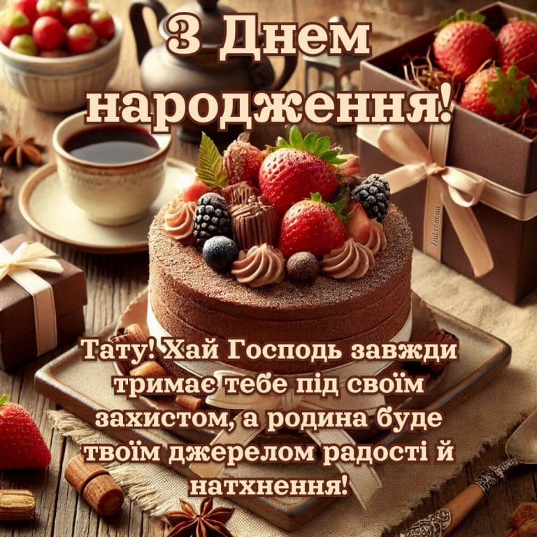Зворушлива картинка з тортом і кавою для тата від дочки