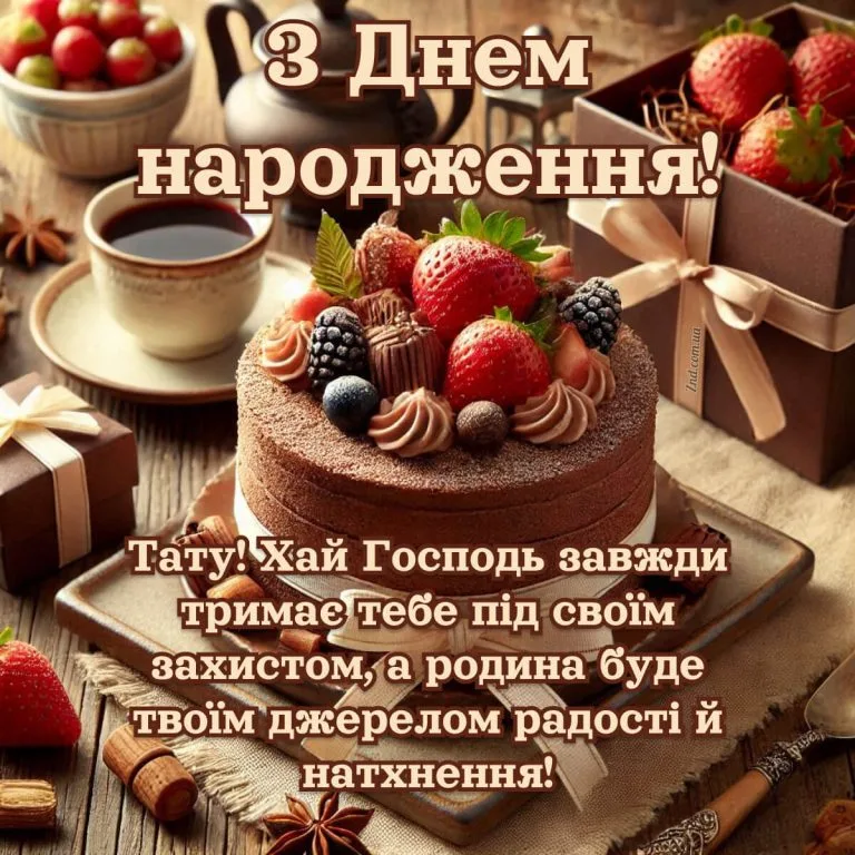 Зворушлива картинка з тортом і кавою для тата від дочки