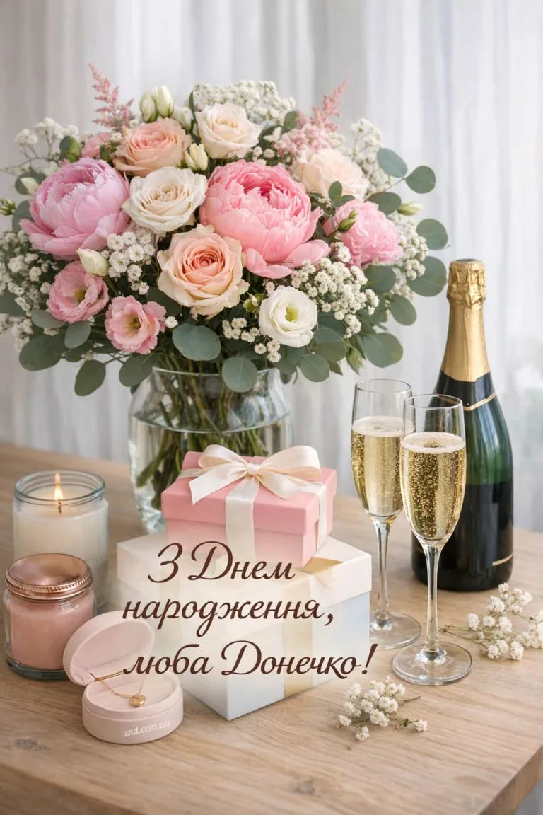 Люба донечка з днем народження донечко. Красива каритнка для привітання українською